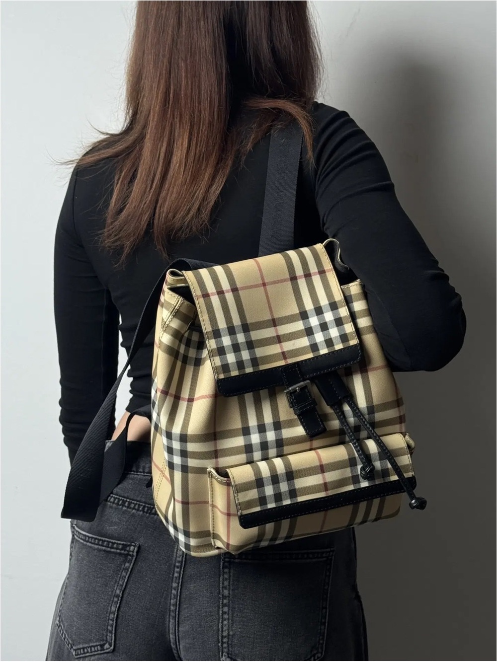 Vintage Burberry Haymarket Check Drawstring Backpack